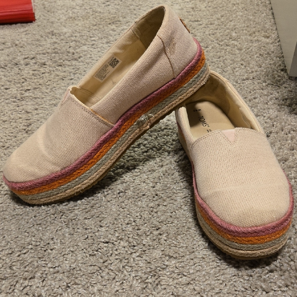 Toms Cream Espadrilles with Pink and Orange Accents